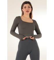 DoReMi Seamless Straplez Uzun Kollu Fitilli Büstiyer (Antrasit)