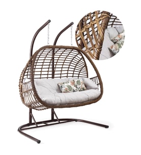 Capri Swing Oylat Çiftli Rattan Bahçe Salıncağı  Balkon Salıncağı  (Kahverengi Açık)