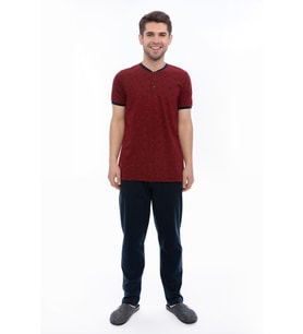 Arnetta 2061 Erkek Düğmeli 3'Lü Pijama Takım (Bordo)