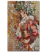 Cakapuzzle Çiçek Şapkalı Kırmızı Elbiseli Kadın Puzzle Yapboz MDF (Ahşap) (1000 Parça)