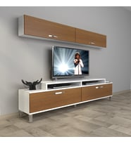 Decoraktiv Ekoflex 5 Slm Krom Ayaklı Tv Ünitesi Tv Sehpası (Beyaz - Ceviz)