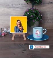 Unicorn Fotoğraflı Dekoratif Taş, Ahşap Altlıklı Türk Kahvesi Fincanı Hediye (Model 5)