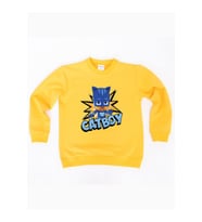 Pj maskeliler Catboy baskılı pamuklu kumaş çocuk sweatshirt (Sarı)