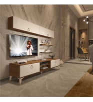 Decoraktiv Eko 5 Mdf Dvd Gold Tv Ünitesi Tv Sehpası - Parlak Beyaz (Beyaz - Kahverengi)
