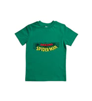 Spiderman baskılı örümcek adam pamuklu penye kumaş yazlık çocuk tişört (Yeşil)
