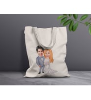 BK Gift Kişiye Özel Sevgililer Karikatürlü Kanvas Bez Çanta, Baskılı Omuz Çantası, Alışveriş Çantası, Plaj Çantası, Sevgiliye Hediye-1 (Model 10)