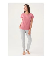 Arnetta Patlı Düğmeli Yaka %100 Pamuk Bayan Pijama Takım (Pembe)