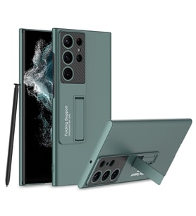 Samsung Galaxy S22 Ultra Uyumlu Standlı Mat Full Koruyucu Kapak Matte Full Protective Cover Kırmızı (Koyu Yeşil)