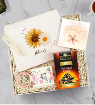 Kişiye Özel Bez El Çantası & Halka Kulplu Kupa & Beta Tea Çayı Hediye Seti (Pembe)
