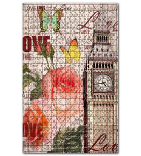 Cakapuzzle Londra Saat Kulesi Gül Kelebek Görsel Puzzle Yapboz MDF (Ahşap) (1000 Parça)