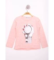 Toontoy Kız Çocuk El Baskılı T-Shirt (Pembe Melanj)