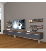 Decoraktiv Eko 360R Mdf Krom Ayaklı Tv Ünitesi Tv Sehpası (Antrasit - Ceviz)