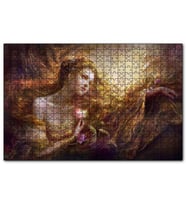 Cakapuzzle Bakır Saçlı Kadın Balıklar ve Kırmızı Gül  Puzzle Yapboz MDF (Ahşap) (500 Parça)