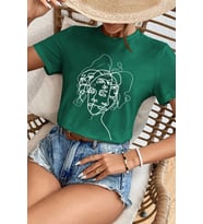 Unisex Woman one line Baskılı T-shirt (Yeşil)