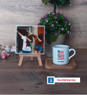 Arkadaşa Hediye Fotoğraflı Dekoratif Taş, Ahşap Altlıklı Türk Kahvesi Fincanı Hediye (Model 1)