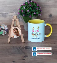 Edebiyat Öğretmeni Kupa Bardak Beyaz ve Fotoğraflı Ahşap Anahtarlık Hediye (Model 7)