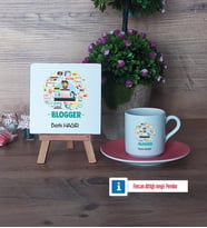 Blogger Dekoratif Taş, Türk Kahvesi Fincanı Kırmızı İsme Özel Hediye (Model 4)