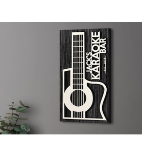 BK Gift Kişiye Özel Kabartma Tasarımlı Siyah (Ebony) Ahşap Karaoke Bar Tabelası 46cm, Home Bar Tabela, Rustik Ev Dekorasyonu, Duvar Dekoru (Model 4)
