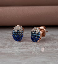 Gümüş Zirkon Taşlı " Oval " Tasarım Küpe (Lacivert-Beyaz)