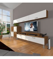 Decoraktiv Ekoflex 8 Slm Krom Ayaklı Tv Ünitesi Tv Sehpası (Beyaz - Kahverengi)