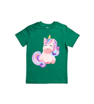Unicorn baskılı pamuklu penye kumaş yazlık çocuk tişört (Yeşil)