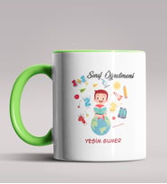 Kişiye Özel Sınıf Öğretmeni Tasarımlı Siyah Renk Kupa Bardak 10 (Yeşil)