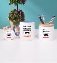 Dünyanın En Yakışıklı Öğretmeni Kupa Bardak Kırmızı Kalemlik ve Anahtarlık (Model 2)