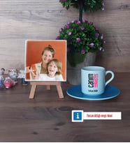 Anneye Hediye Fotoğraflı Dekoratif Taş, Ahşap Altlıklı Türk Kahvesi Fincanı Hediye (Model 5)