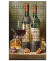 Cakapuzzle İki Şişe Yıllanmış Şarap Kadeh Ekmek Meyve Puzzle Yapboz MDF (Ahşap) (255 Parça)