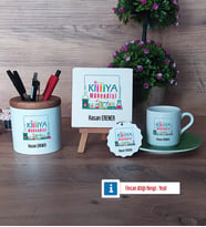 Kimya Mühendisi Hediye Seti Dekoratif Taş, Kalemlik, Ahşap Altlıklı Türk Kahvesi Fincanı, Ahşap Anahtarlık Hediye (Model 9)