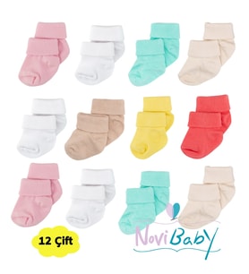 Novibaby 12'li Bambu Yenidoğan Bebek Çorap - Kız Erkek Bebek Çorabı (Pembe)