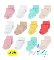 Novibaby 12'li Bambu Yenidoğan Bebek Çorap - Kız Erkek Bebek Çorabı (Pembe)