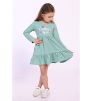 Toontoy Kız Çocuk Birthday Girl Baskılı Elbise (Yeşil)