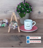 Yılın Annesi Türk Kahvesi Fincanı Ahşap Altlıklı ve Fotoğraflı Ahşap Anahtarlık Hediye (Model 6)