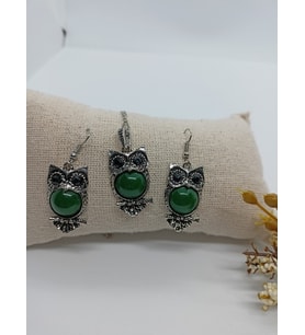 MARGAZİT TAŞLI KOLYE KÜPE SET-MDL-5011 (Yeşil)