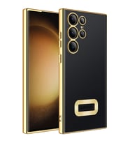 Galaxy S23 Ultra Kılıf Kamera Korumalı Logo Gösteren Zore Omega Kılıf (Gold)