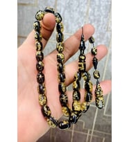 Rosary Golden Altın Parçacıklı Uçak Camı Tesbih (Siyah)