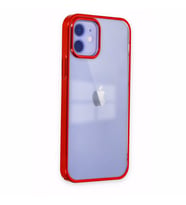 Uyumlu Model Apple iPhone 12 Kılıf Sararmaz Şeffaf Mika Kapak (Kırmızı)