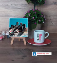 Arkadaşa Hediye Fotoğraflı Dekoratif Taş, Ahşap Altlıklı Türk Kahvesi Fincanı Hediye (Model 8)