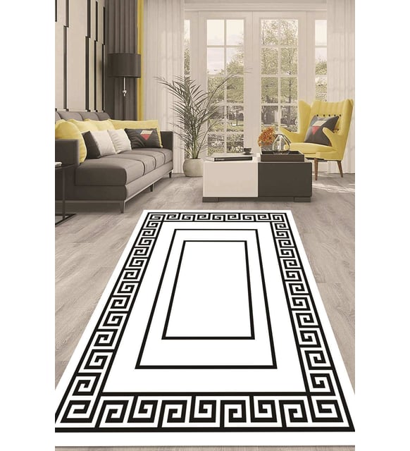 Dijital Kaymaz Taban Yıkanabilir Modern Renkli Salon Halısı Mutfak Halısı Yolluk ND-HT-1481 (Beyaz)