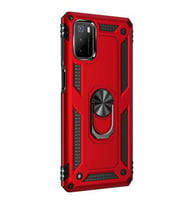 Xiaomi Poco M3 Kılıf Yüzüklü Standlı Korumalı Tank Kapak (Kırmızı)