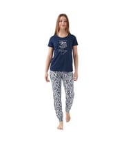 Pierre Cardin Sıfır Yaka Pamuklu Kısa Kol Bayan Pijama Takım (Lacivert)