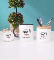 Sınıf Öğretmeni Kupa Bardak Kırmızı Kalemlik ve Anahtarlık (Model 6)