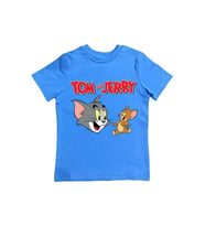 Tom & Jerry baskılı pamuklu penye kumaş yazlık çocuk tişört (Mavi)