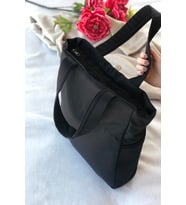 Kadın Vizon Kabartmalı Puf Kumaş Shopper Çanta (Siyah)