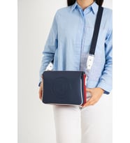 Just Polo Kadın Üç Bölmeli 3 Gözlü Lakoste Kumaş Çapraz ve Omuz Çantası PBU6060 (Lacivert-Beyaz)
