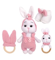 Amigurumi Tavşan Pamuk Set - Tavşan/Diş Kaşıyıcı/Çıngırak/Patik - Anatoya (Pembe)