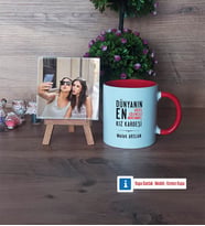 Kız Kardeş Fotoğraflı Dekoratif Taş, Kupa Bardak Beyaz Hediye (Model 2)