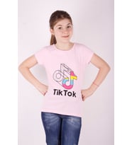 Toontoy Kız Çocuk TikTok Baskılı Tişört (Pembe)