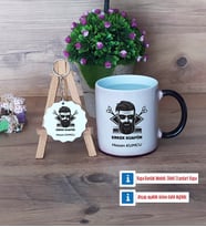 Erkek Kuaförü Kupa Bardak Kırmızı ve Ahşap Anahtarlık Hediye (Model 8)